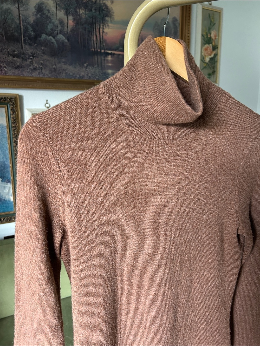Women's 100% Cashmere Turtleneck Dress in Brown - Picture 4 of 6